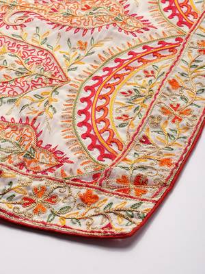 VASTRANAND White & Orange Embroidered Dupatta 2