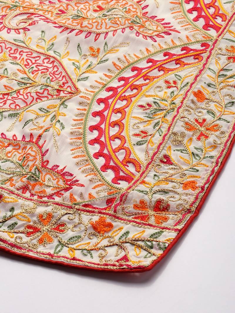 VASTRANAND White & Orange Embroidered Dupatta