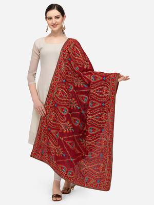 VASTRANAND Maroon & Blue Ethnic Motifs Embroidered Dupatta with Thread WorK 1