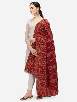VASTRANAND Maroon & Blue Ethnic Motifs Embroidered Dupatta with Thread WorK 2