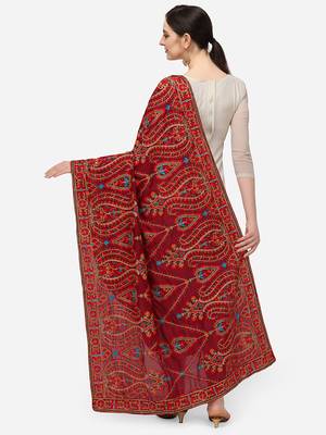 VASTRANAND Maroon & Blue Ethnic Motifs Embroidered Dupatta with Thread WorK 3