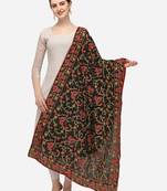 VASTRANAND Black & Green Ethnic Motifs Embroidered Dupatta with Thread Work