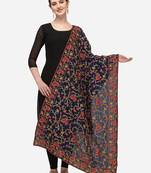 VASTRANAND Navy Blue & Green Ethnic Motifs Embroidered Dupatta with Thread Work