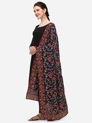 VASTRANAND Navy Blue & Green Ethnic Motifs Embroidered Dupatta with Thread Work 2