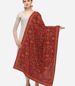 VASTRANAND Maroon & Green Ethnic Motifs Embroidered Dupatta with Thread Work