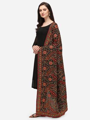 VASTRANAND Black & Red Ethnic Motifs Embroidered Dupatta with Thread Work 2