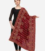 VASTRANAND Maroon & Orange Ethnic Motifs Embroidered Dupatta with Thread Work