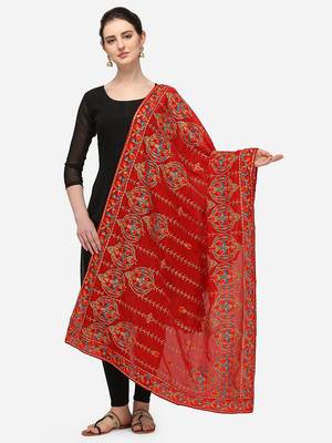 VASTRANAND Red & Blue Ethnic Motifs Embroidered Dupatta with Thread Work 1