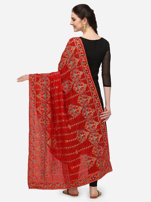 VASTRANAND Red & Blue Ethnic Motifs Embroidered Dupatta with Thread Work 3