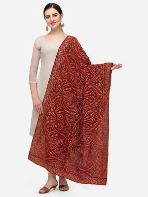 VASTRANAND Maroon & Yellow Ethnic Motifs Embroidered Dupatta 1