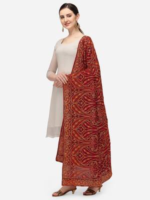 VASTRANAND Maroon & Yellow Ethnic Motifs Embroidered Dupatta 2