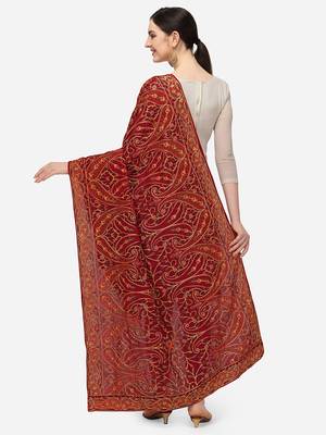 VASTRANAND Maroon & Yellow Ethnic Motifs Embroidered Dupatta 3
