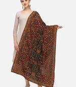 VASTRANAND Black & Green Ethnic Motifs Embroidered Dupatta with Thread Work