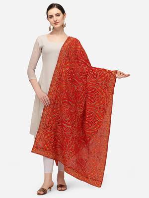VASTRANAND Red & Gold-Toned Ethnic Motifs Embroidered Dupatta 1