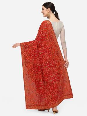 VASTRANAND Red & Gold-Toned Ethnic Motifs Embroidered Dupatta 3