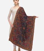 VASTRANAND Navy Blue & Orange Ethnic Motifs Embroidered Dupatta with Thread Work