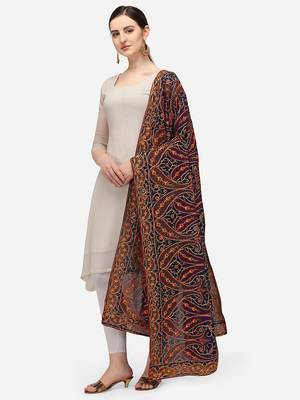 VASTRANAND Navy Blue & Orange Ethnic Motifs Embroidered Dupatta with Thread Work 2