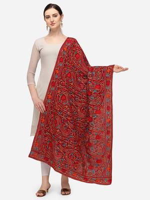 VASTRANAND Maroon & Orange Ethnic Motifs Embroidered Dupatta with Thread Work 1