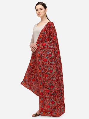VASTRANAND Maroon & Orange Ethnic Motifs Embroidered Dupatta with Thread Work 2