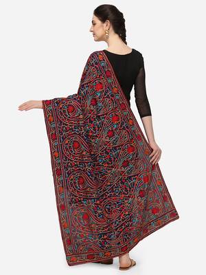 VASTRANAND Navy Blue & Red Ethnic Motifs Embroidered Dupatta with Thread Work 3