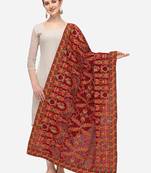 VASTRANAND Maroon & Green Ethnic Motifs Embroidered Dupatta with Thread Work