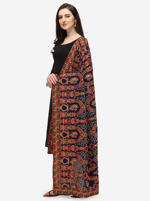 VASTRANAND Navy Blue & Red Ethnic Motifs Embroidered Dupatta with Thread Work 2