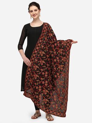 VASTRANAND Black & Red Ethnic Motifs Embroidered Dupatta with Thread Work 1