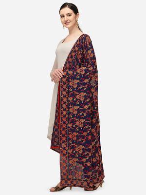 VASTRANAND Navy Blue & Orange Ethnic Motifs Embroidered Dupatta with Thread Work 2