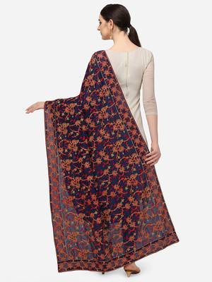 VASTRANAND Navy Blue & Orange Ethnic Motifs Embroidered Dupatta with Thread Work 3
