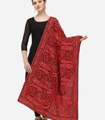 VASTRANAND Red & Green Ethnic Motifs Embroidered Dupatta with Thread Work