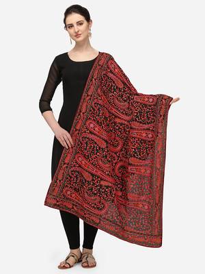 VASTRANAND Red & Black Ethnic Motifs Embroidered Dupatta with Thread Work 1