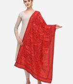 VASTRANAND Red & Green Ethnic Motifs Embroidered Dupatta with Thread Work