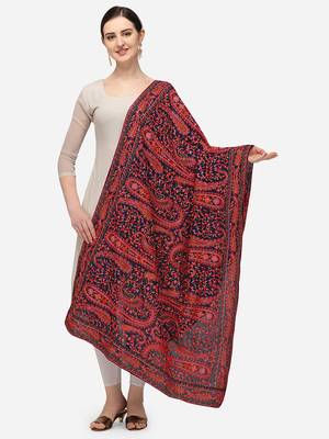 VASTRANAND Navy Blue & Red Ethnic Motifs Embroidered Dupatta with Thread Work 1
