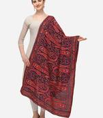 VASTRANAND Navy Blue & Red Ethnic Motifs Embroidered Dupatta with Thread Work