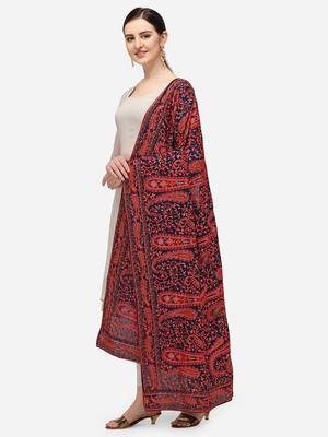 VASTRANAND Navy Blue & Red Ethnic Motifs Embroidered Dupatta with Thread Work 2