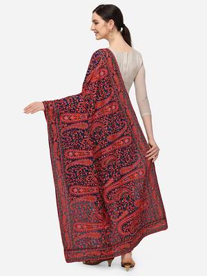 VASTRANAND Navy Blue & Red Ethnic Motifs Embroidered Dupatta with Thread Work 3