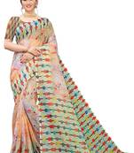 Multicolor Digital Print Pure Linen Cotton Saree with Blouse Piece