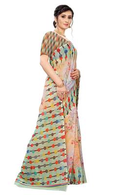 Multicolor Digital Print Pure Linen Cotton Saree with Blouse Piece 4