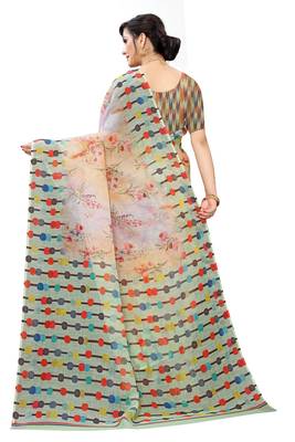 Multicolor Digital Print Pure Linen Cotton Saree with Blouse Piece 5