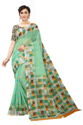 Multicolor Digital Print Pure Linen Cotton Saree with Blouse Piece 1