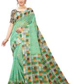 Multicolor Digital Print Pure Linen Cotton Saree with Blouse Piece