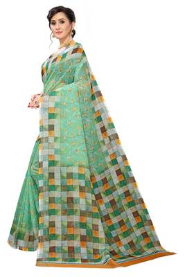 Multicolor Digital Print Pure Linen Cotton Saree with Blouse Piece 2