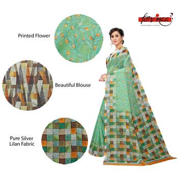 Multicolor Digital Print Pure Linen Cotton Saree with Blouse Piece 3