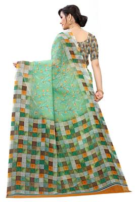 Multicolor Digital Print Pure Linen Cotton Saree with Blouse Piece 5