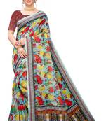 Multicolor Digital Print Pure Linen Cotton Saree with Blouse Piece