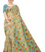 Multicolor Digital Print Pure Linen Cotton Saree with Blouse Piece
