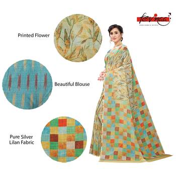 Multicolor Digital Print Pure Linen Cotton Saree with Blouse Piece 3