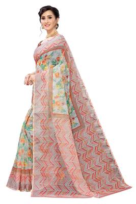 Multicolor Digital Print Pure Linen Cotton Saree with Blouse Piece 2