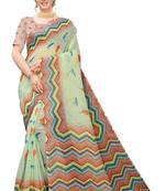 Multicolor Digital Print Pure Linen Cotton Saree with Blouse Piece