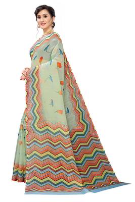 Multicolor Digital Print Pure Linen Cotton Saree with Blouse Piece 2
